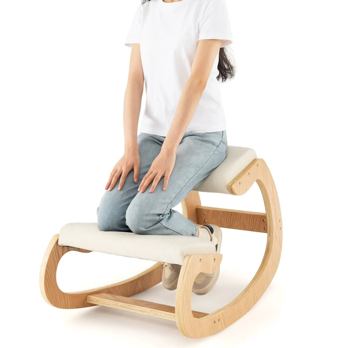 Wooden Rocking Chair with Comfortable Padded Seat Cushion and Knee Support by DirectDeals