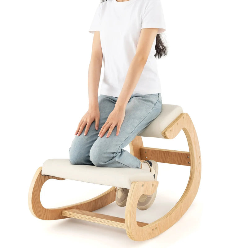 Wooden Rocking Chair with Comfortable Padded Seat Cushion and Knee Support by DirectDeals