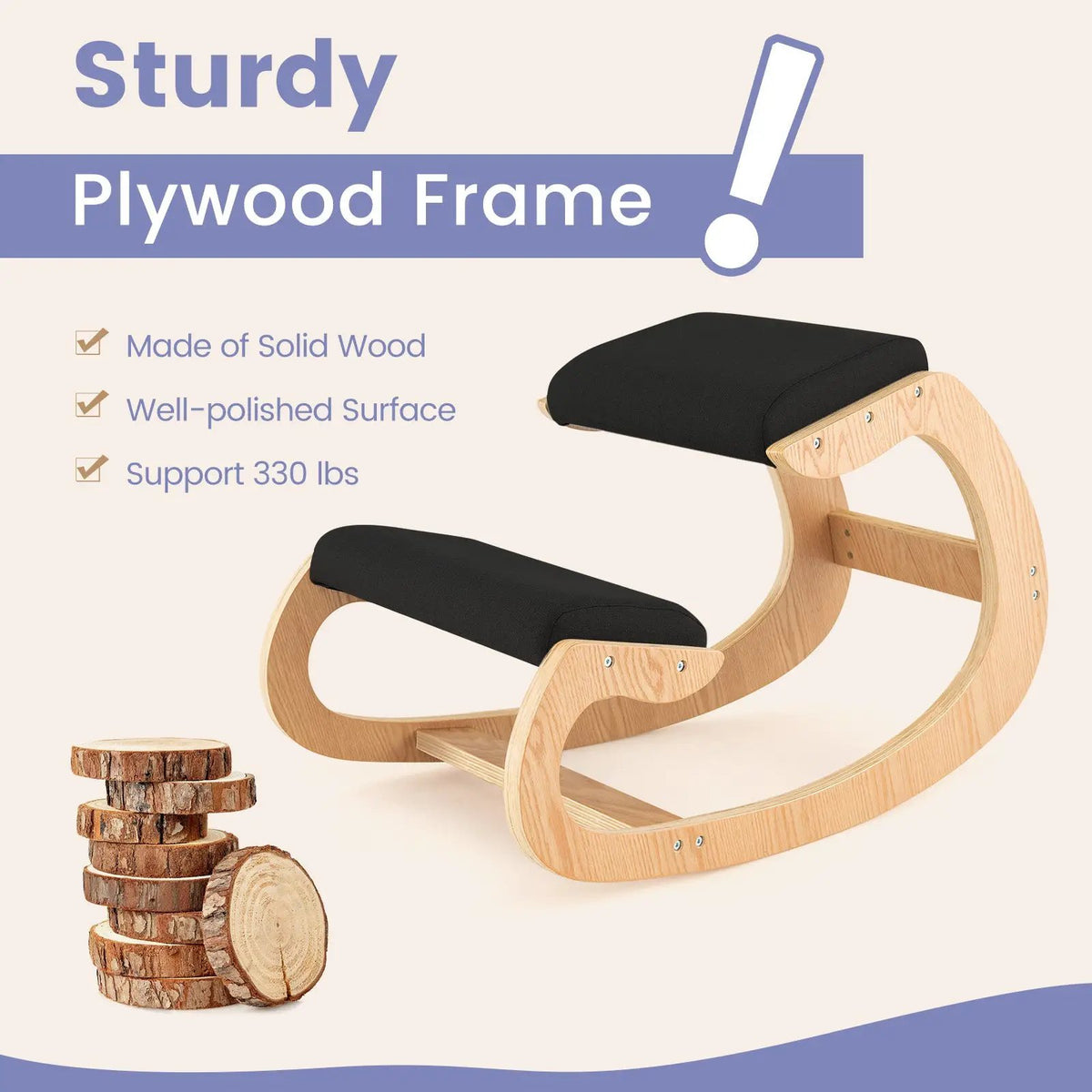 Wooden Rocking Chair with Comfortable Padded Seat Cushion and Knee Support by DirectDeals