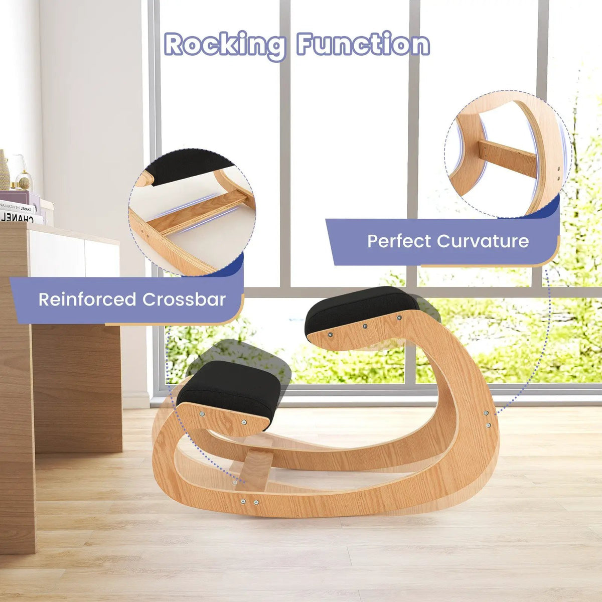 Wooden Rocking Chair with Comfortable Padded Seat Cushion and Knee Support by DirectDeals