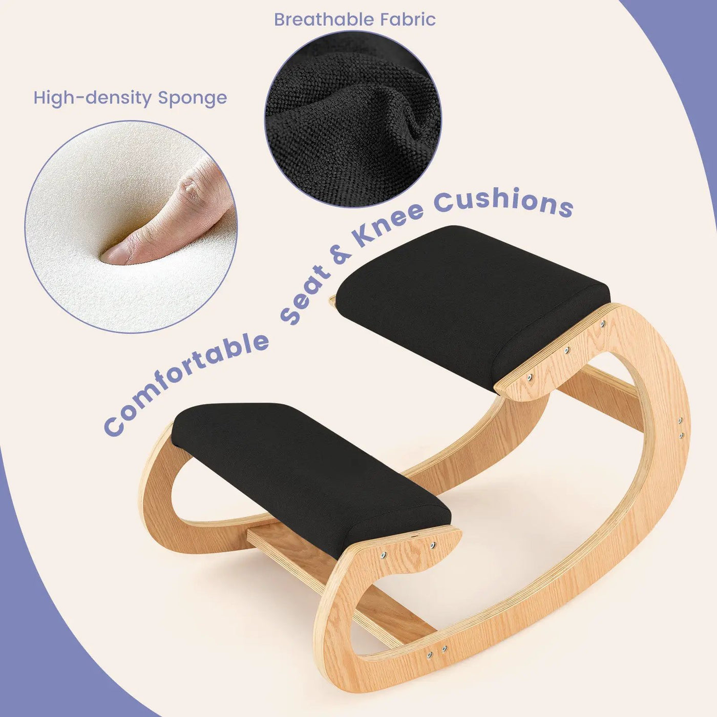 Wooden Rocking Chair with Comfortable Padded Seat Cushion and Knee Support by DirectDeals
