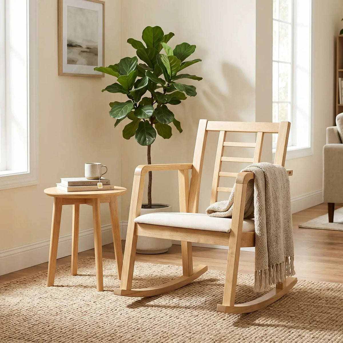 Wooden Rocking Chair with Upholstered Seat and Ladder Back by DirectDeals