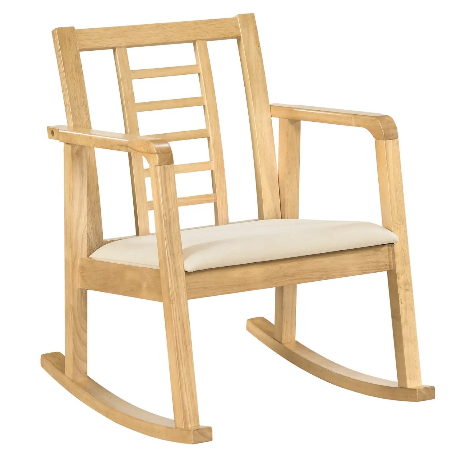 Wooden Rocking Chair with Upholstered Seat and Ladder Back by DirectDeals