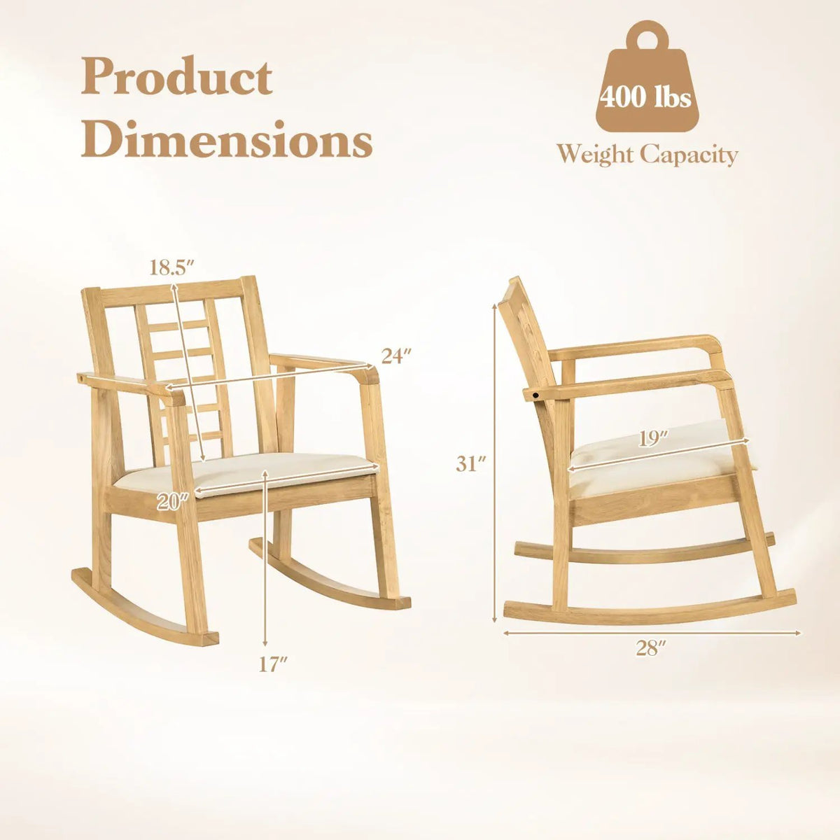 Wooden Rocking Chair with Upholstered Seat and Ladder Back by DirectDeals
