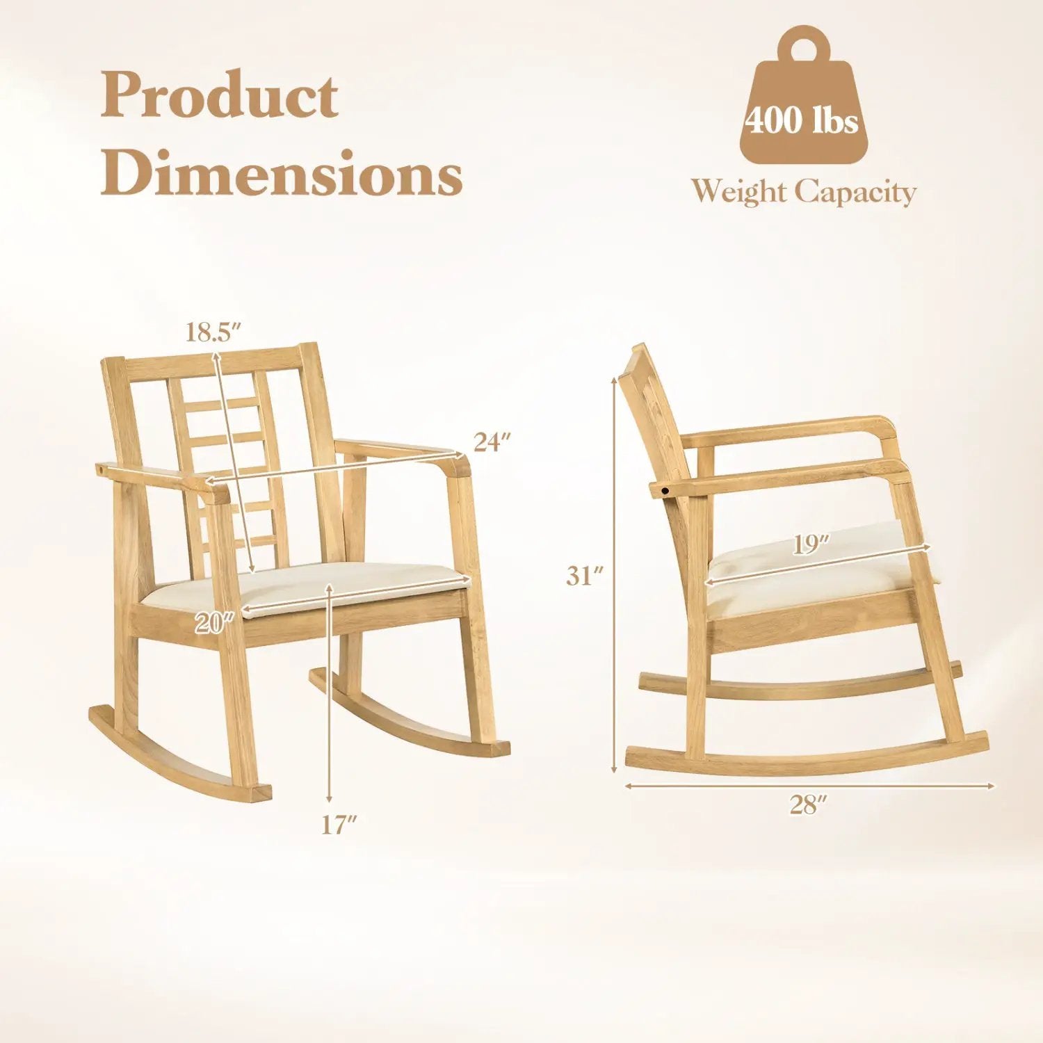 Wooden Rocking Chair with Upholstered Seat and Ladder Back by DirectDeals