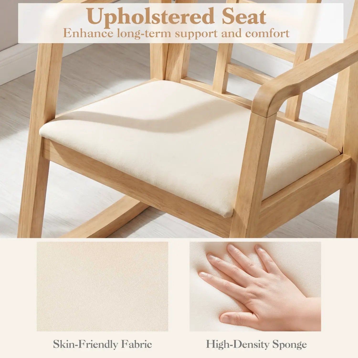 Wooden Rocking Chair with Upholstered Seat and Ladder Back by DirectDeals