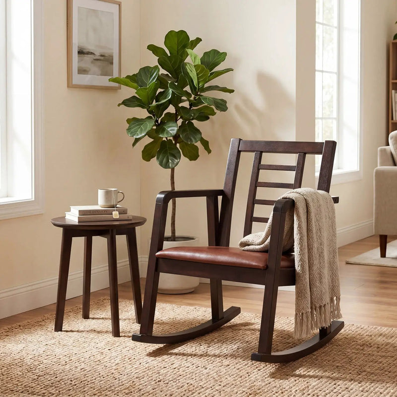 Wooden Rocking Chair with Upholstered Seat and Ladder Back by DirectDeals