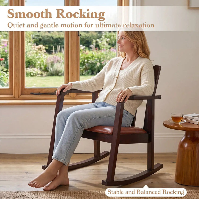 Wooden Rocking Chair with Upholstered Seat and Ladder Back by DirectDeals
