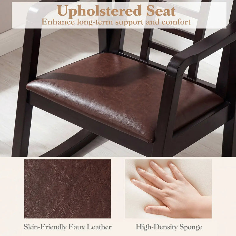 Wooden Rocking Chair with Upholstered Seat and Ladder Back by DirectDeals