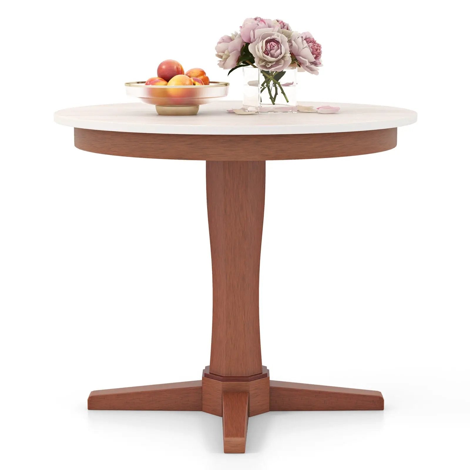 35 Inches Wooden Round Dining Table with Pedestal Base-White by DirectDeals