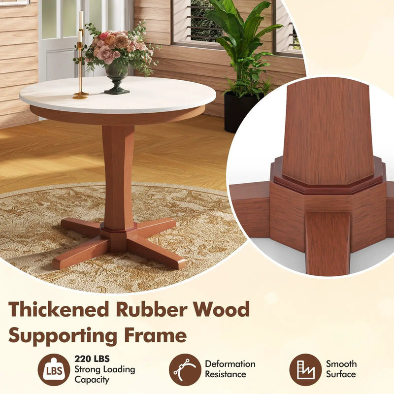 35 Inches Wooden Round Dining Table with Pedestal Base-White by DirectDeals