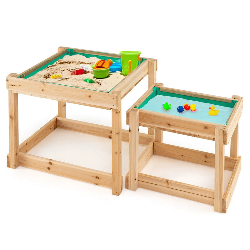 Wooden Sand and Water Tables with Protective Cover for Kids-Natural by DirectDeals