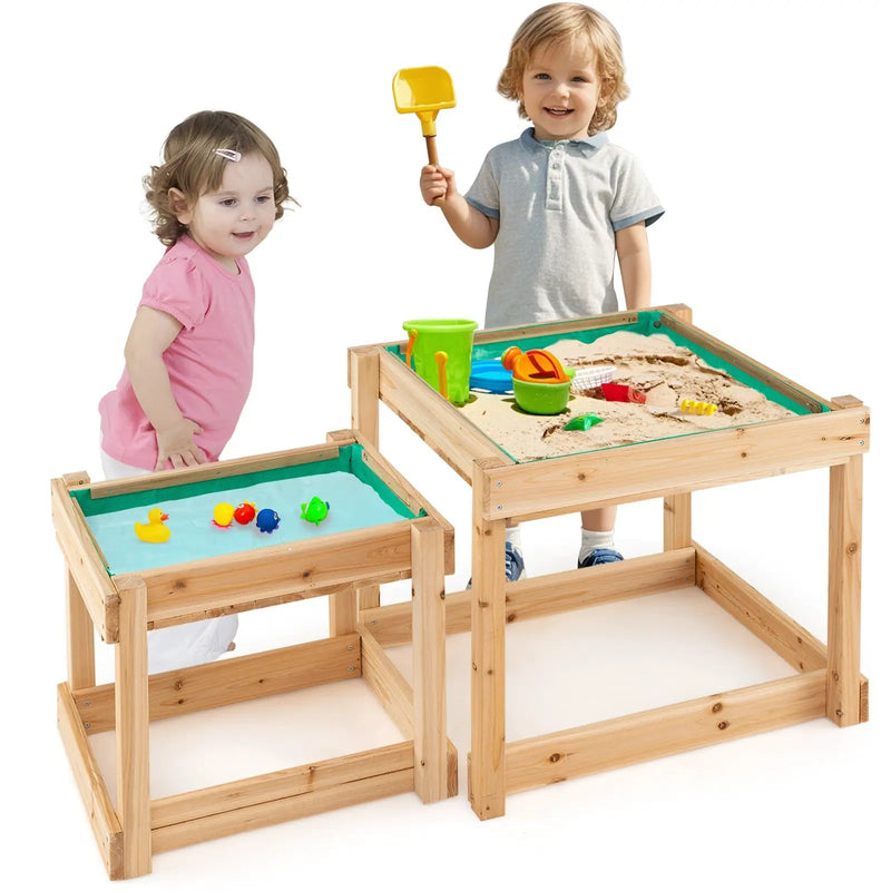 Wooden Sand and Water Tables with Protective Cover for Kids-Natural by DirectDeals