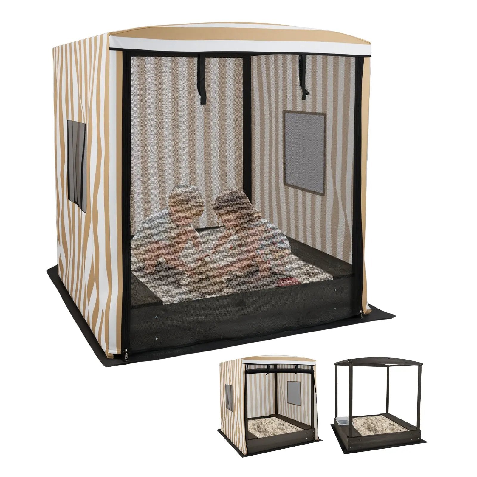 Wooden Sandbox with Canopy for Children 3+ Years Old-Brown by DirectDeals