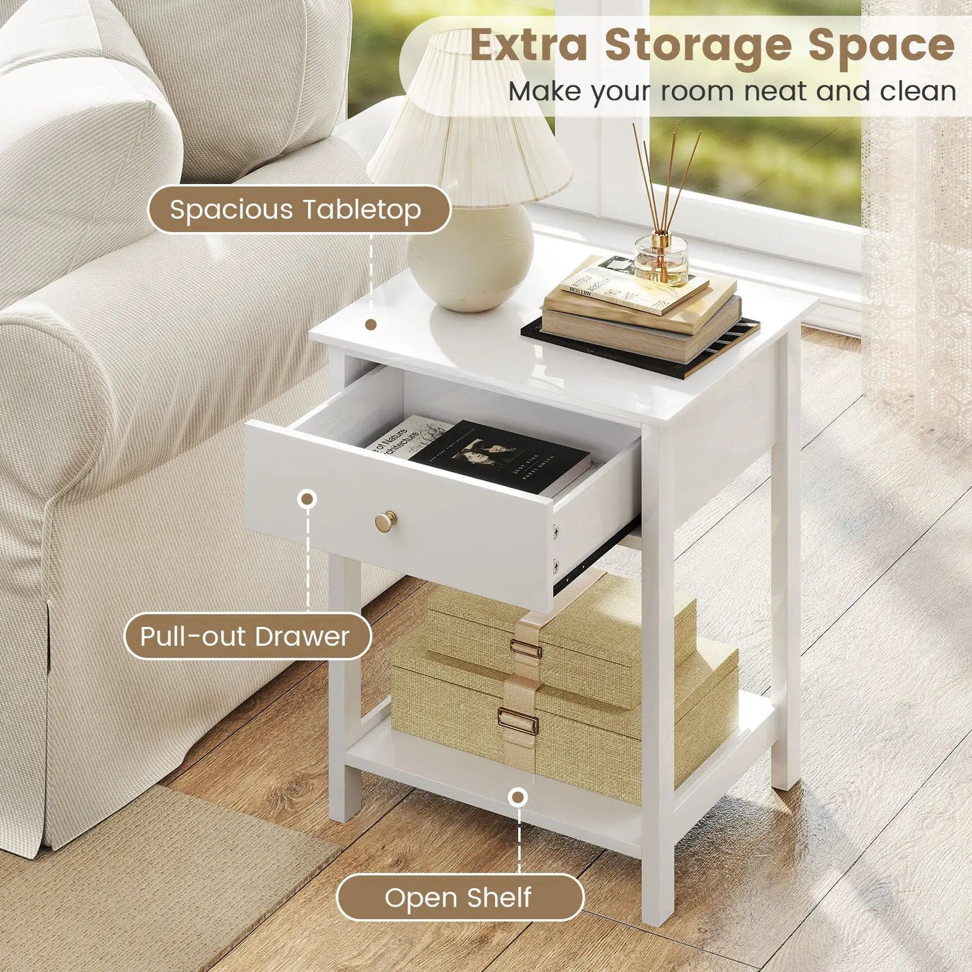 Wooden Storage Shelf with Drawer for Bedroom and Living Room by DirectDeals