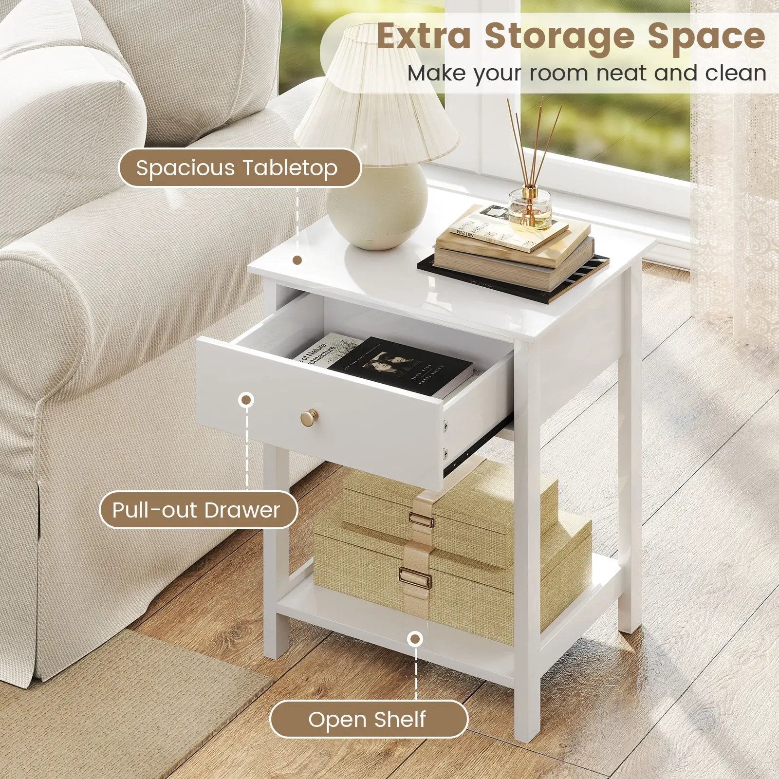 Wooden Storage Shelf with Drawer for Bedroom and Living Room by DirectDeals