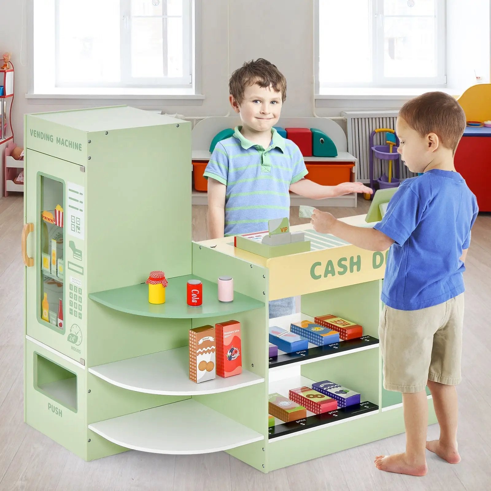 Kids Wooden Supermarket Play Toy Set with Checkout Counter by DirectDeals