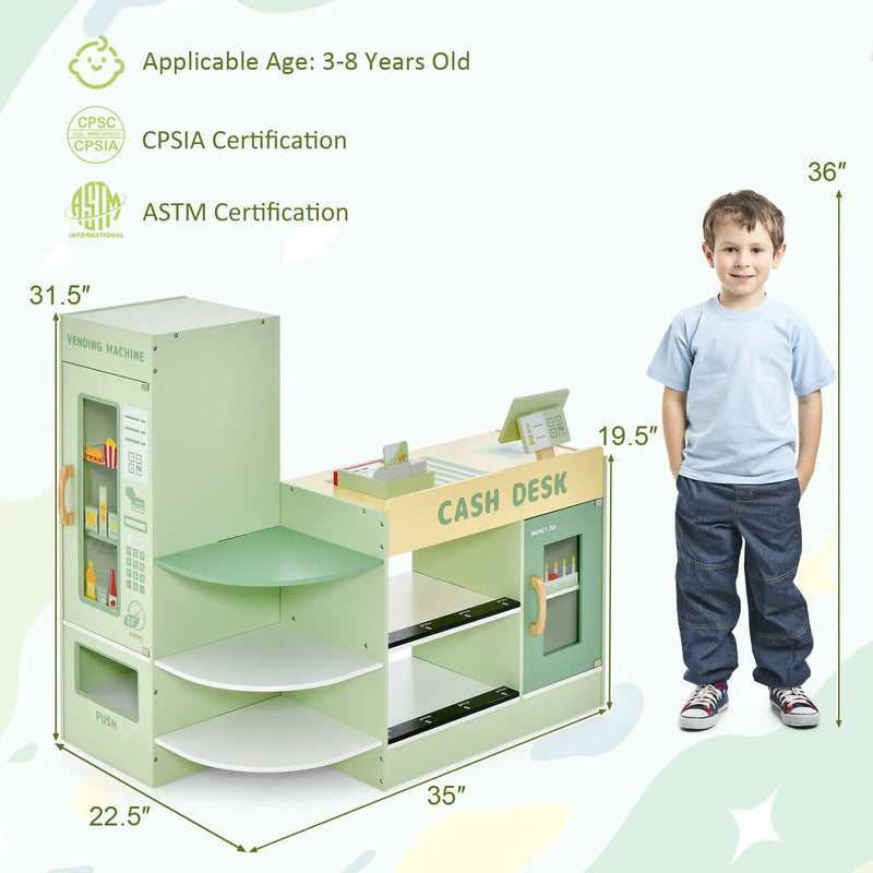 Kids Wooden Supermarket Play Toy Set with Checkout Counter by DirectDeals
