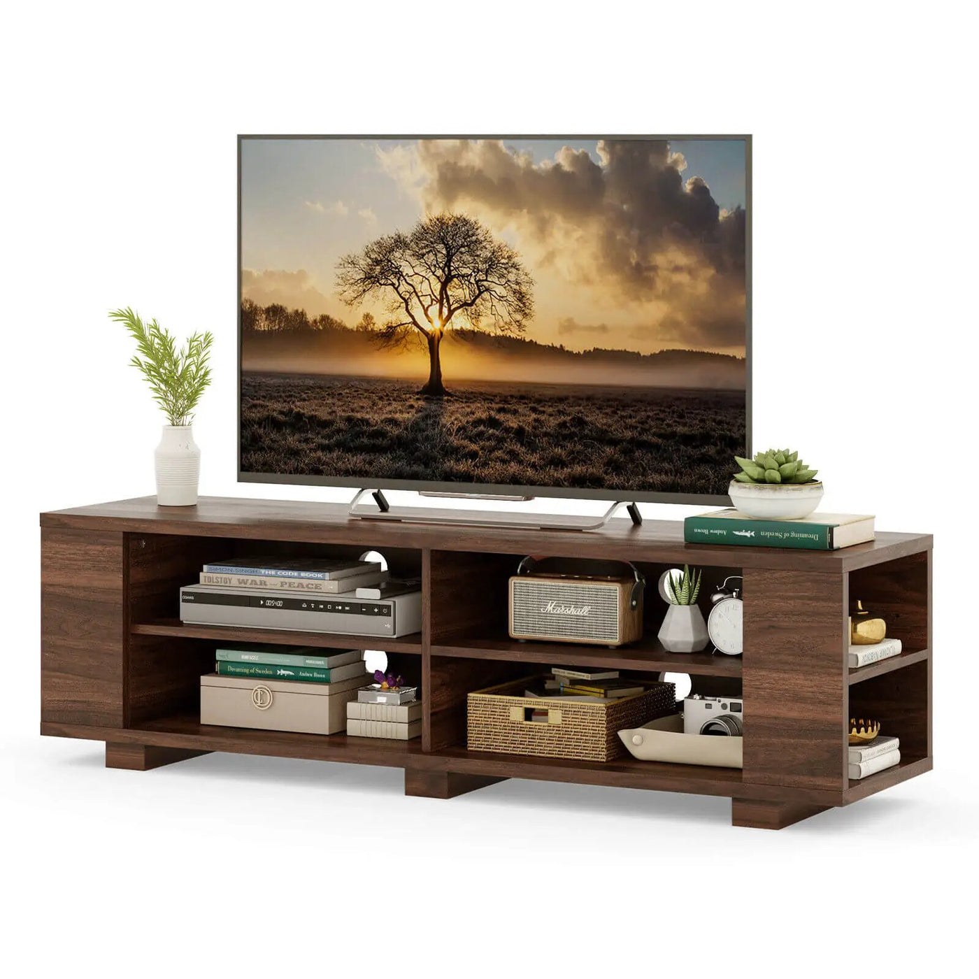 59 Inch Console Storage Entertainment Media Wood TV Stand-Walnut by DirectDeals