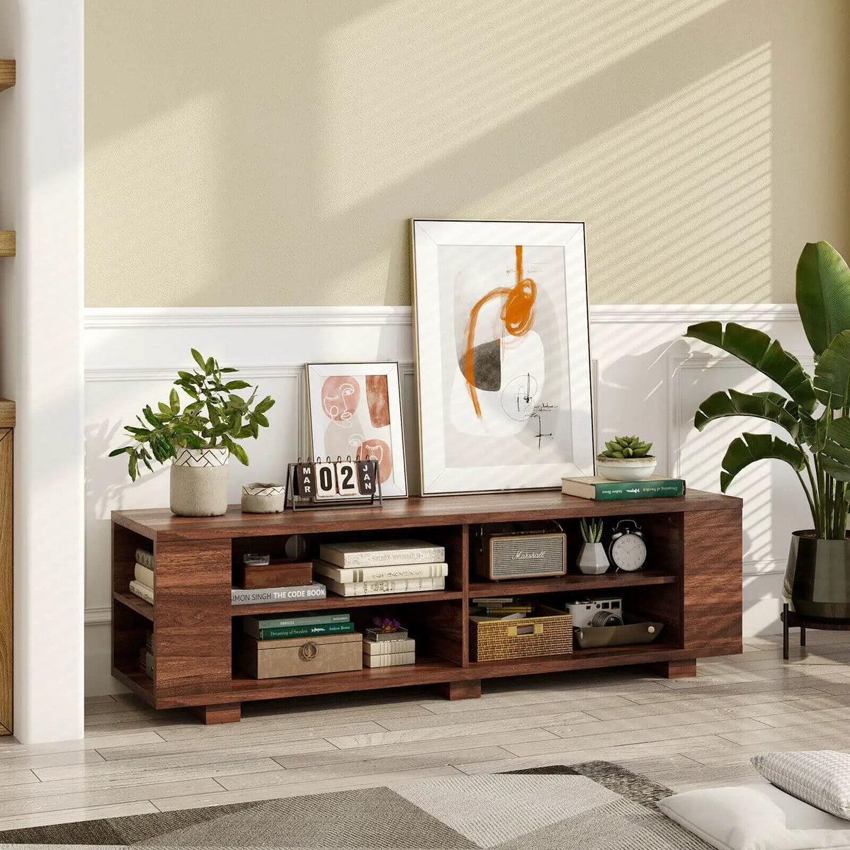 59 Inch Console Storage Entertainment Media Wood TV Stand-Walnut by DirectDeals