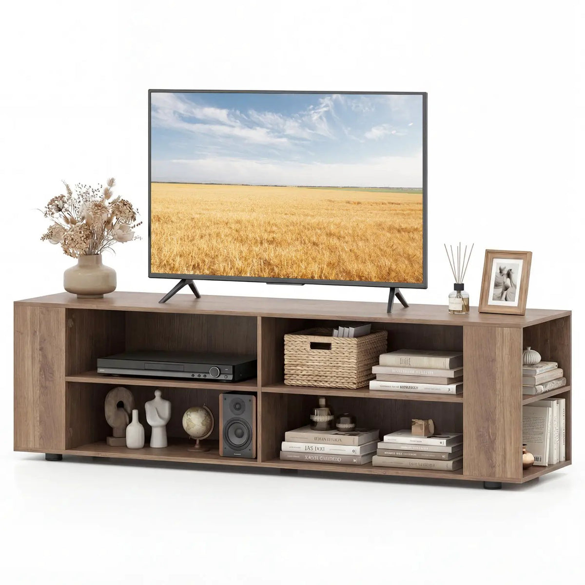 59 Inch Console Storage Entertainment Media Wood TV Stand-Walnut by DirectDeals