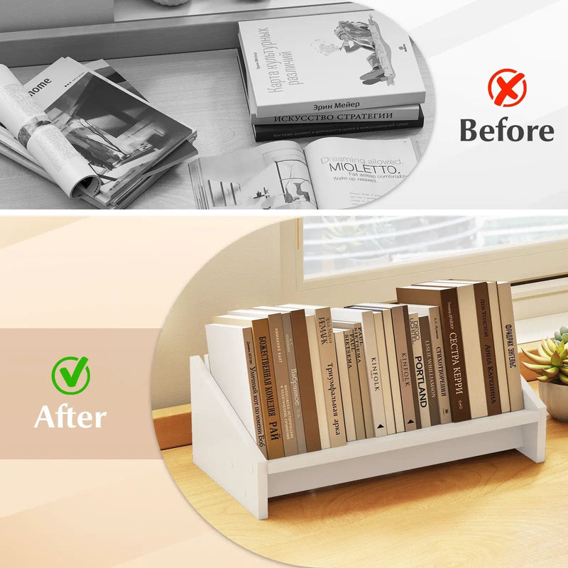 Wooden Tilting Bookcase Small Desktop Bookshelf Organizer for Magazines-White by DirectDeals