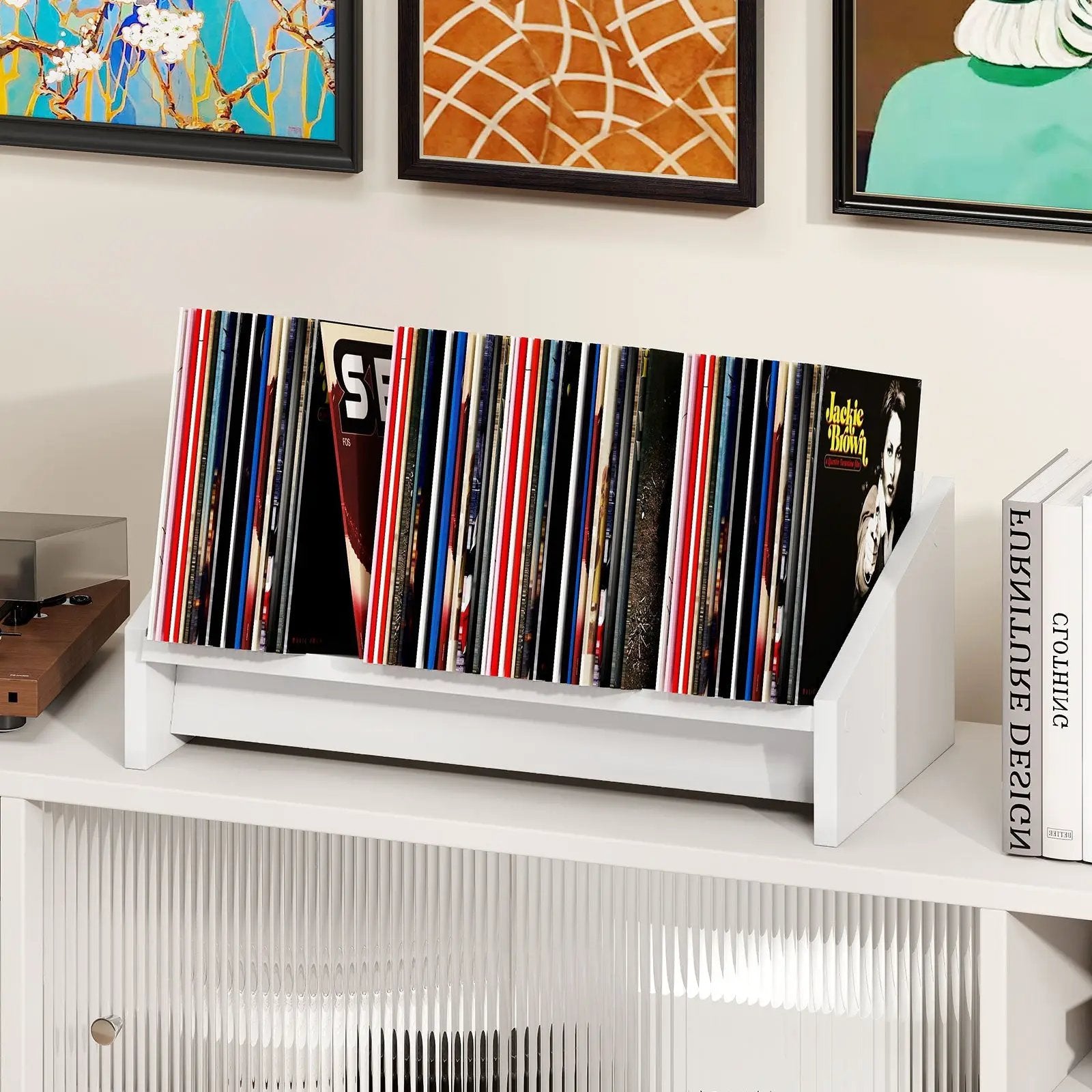 Wooden Tilting Bookcase Small Desktop Bookshelf Organizer for Magazines-White by DirectDeals