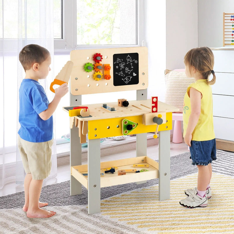 Wooden Pretend Play Workbench Set with Blackboard for Toddlers Ages 3+ by DirectDeals