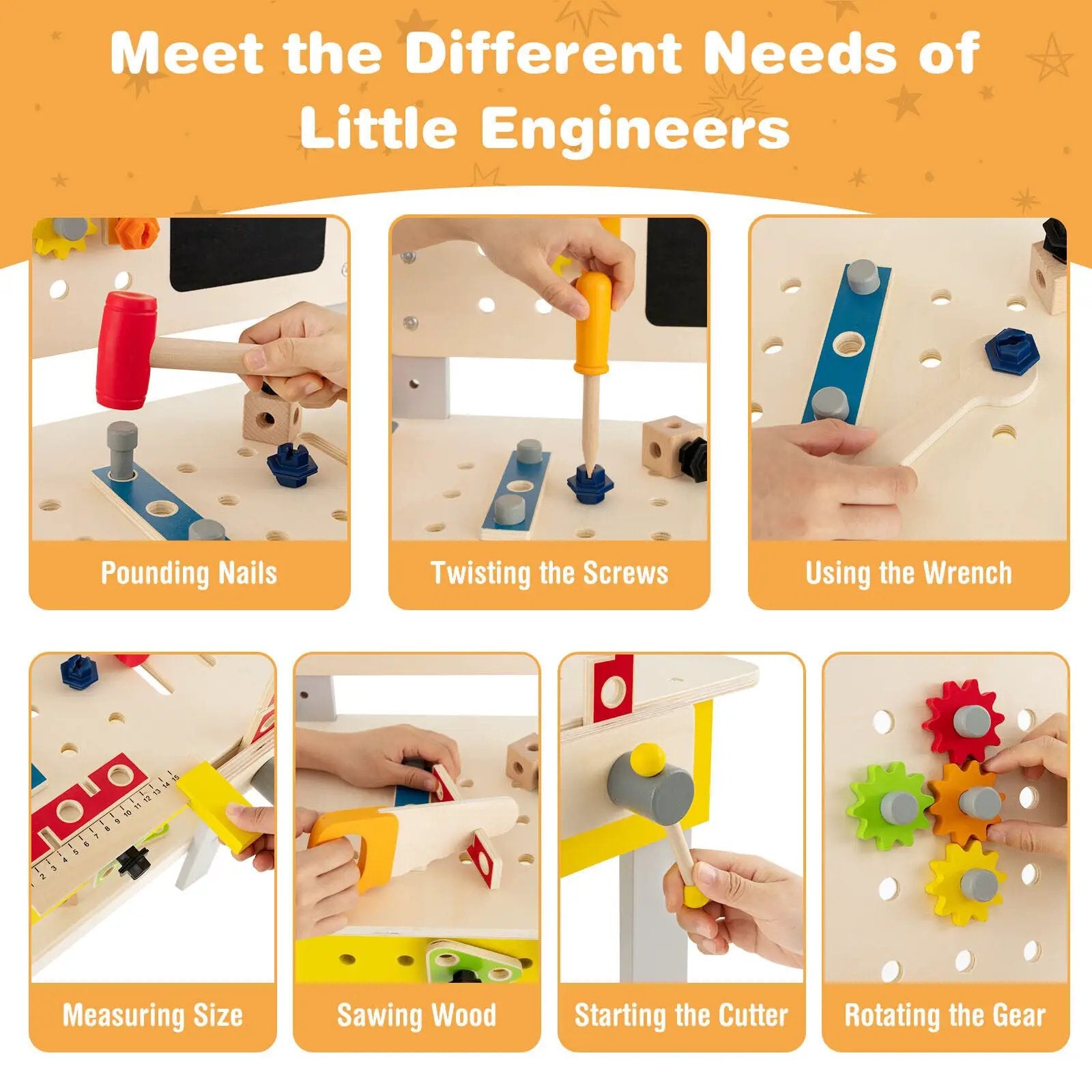 Wooden Pretend Play Workbench Set with Blackboard for Toddlers Ages 3+ by DirectDeals