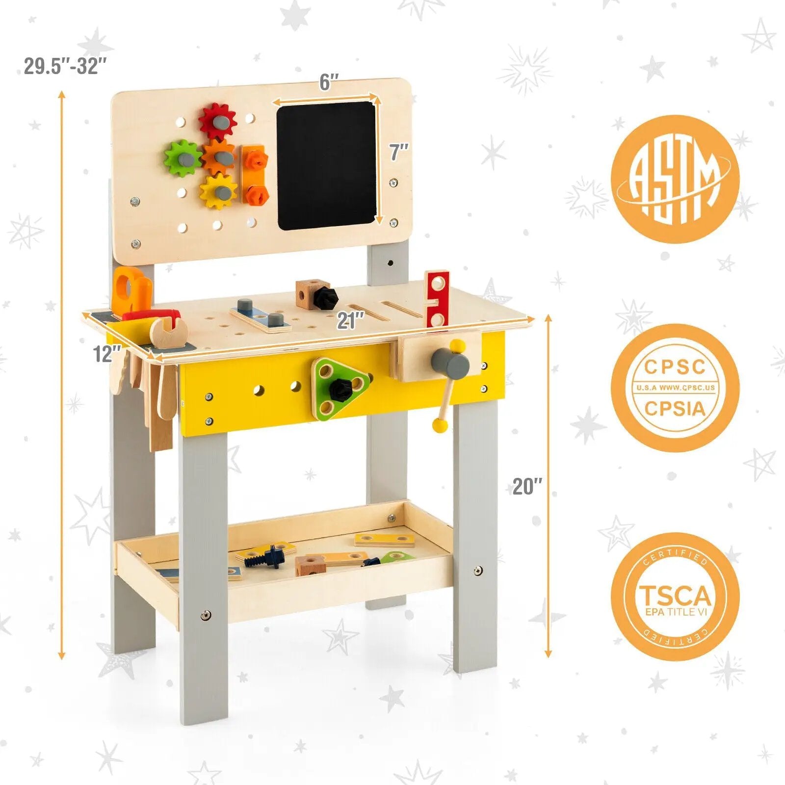 Wooden Pretend Play Workbench Set with Blackboard for Toddlers Ages 3+ by DirectDeals
