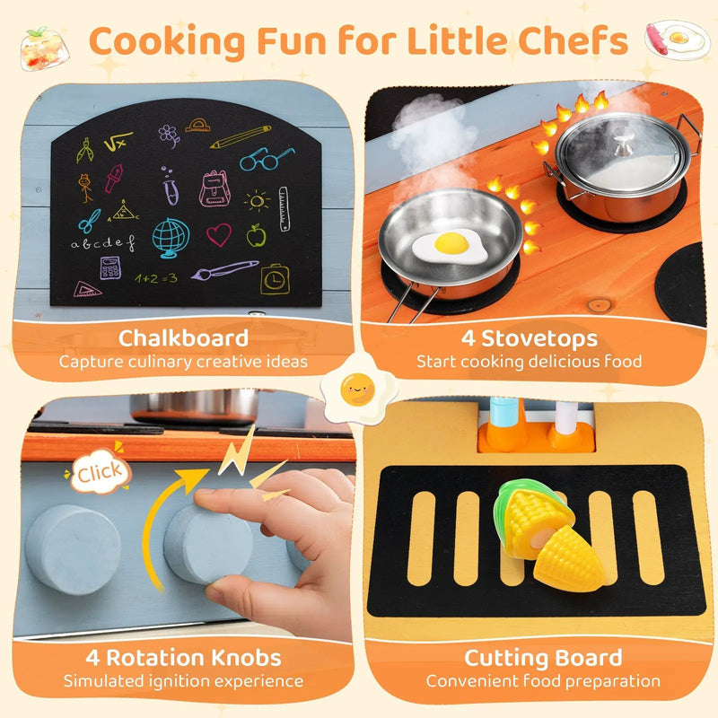Wooden Toy Kitchen Playset with Removable Circulation Faucet and Cooking Accessories-Blue by DirectDeals