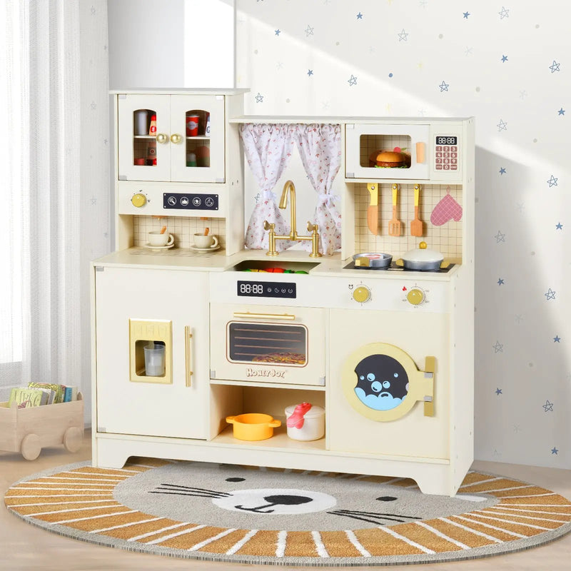 Wooden Toy Kitchen Playset with 14 Accessories for Aged 3+ Years-Beige by DirectDeals