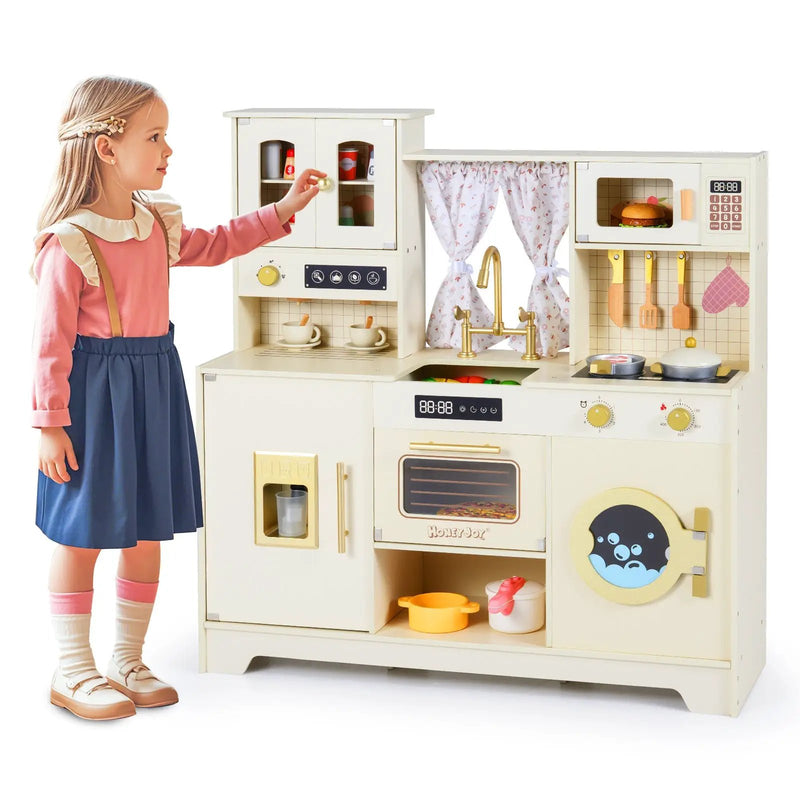 Wooden Toy Kitchen Playset with 14 Accessories for Aged 3+ Years-Beige by DirectDeals