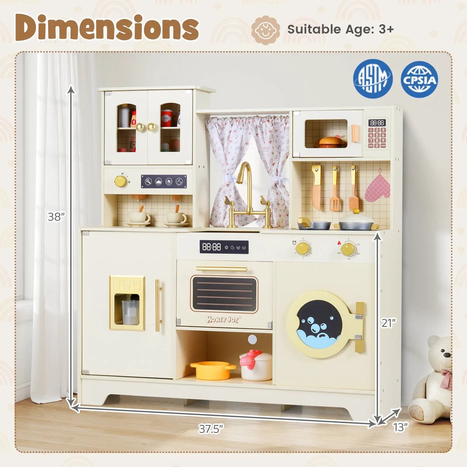Wooden Toy Kitchen Playset with 14 Accessories for Aged 3+ Years-Beige by DirectDeals