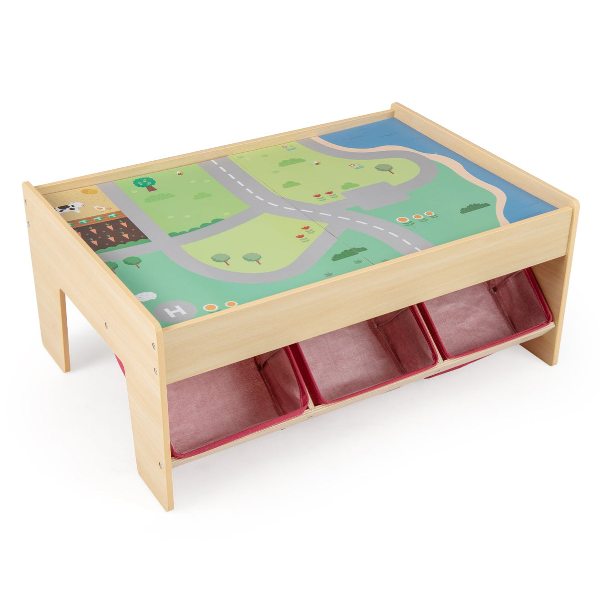 Wooden Train Set Table Kids Multipurpose Activity Play Table with 2 Reversible Tabletops-Red, photo 5 of 10