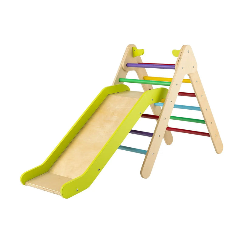 2-in-1 Wooden Triangle Climber Set with Gradient Adjustable Slide by DirectDeals