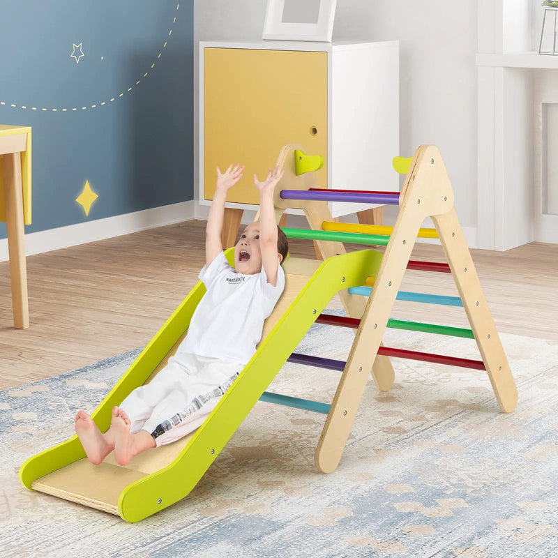 2-in-1 Wooden Triangle Climber Set with Gradient Adjustable Slide by DirectDeals