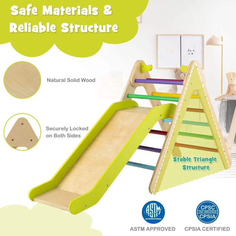 2-in-1 Wooden Triangle Climber Set with Gradient Adjustable Slide by DirectDeals
