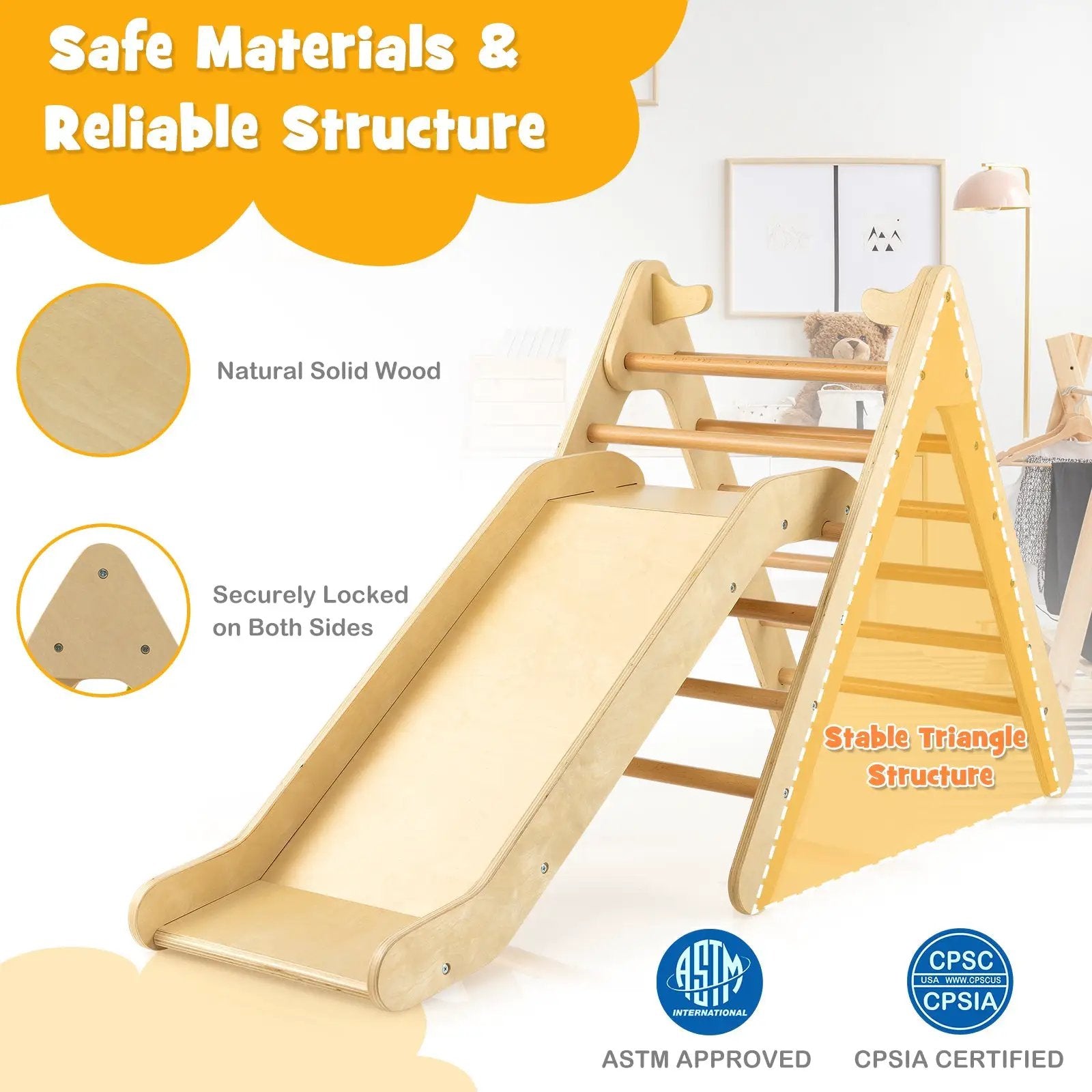 2-in-1 Wooden Triangle Climber Set with Gradient Adjustable Slide by DirectDeals