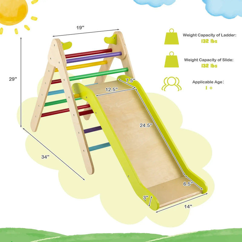 2-in-1 Wooden Triangle Climber Set with Gradient Adjustable Slide by DirectDeals