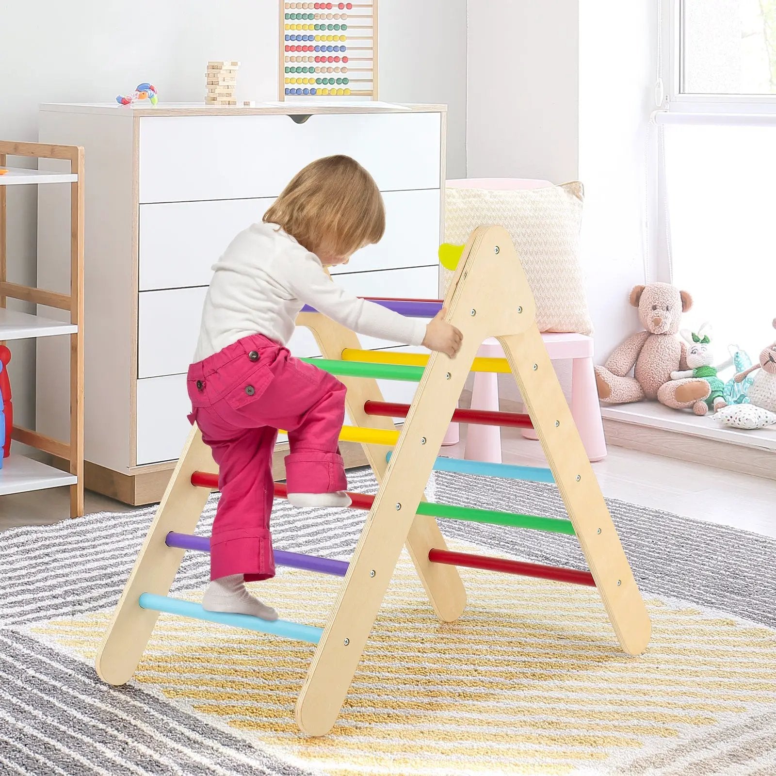 2-in-1 Wooden Triangle Climber Set with Gradient Adjustable Slide by DirectDeals