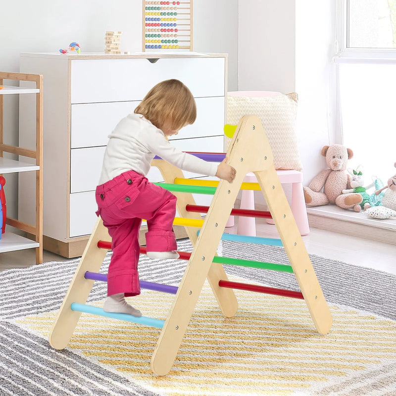2-in-1 Wooden Triangle Climber Set with Gradient Adjustable Slide by DirectDeals