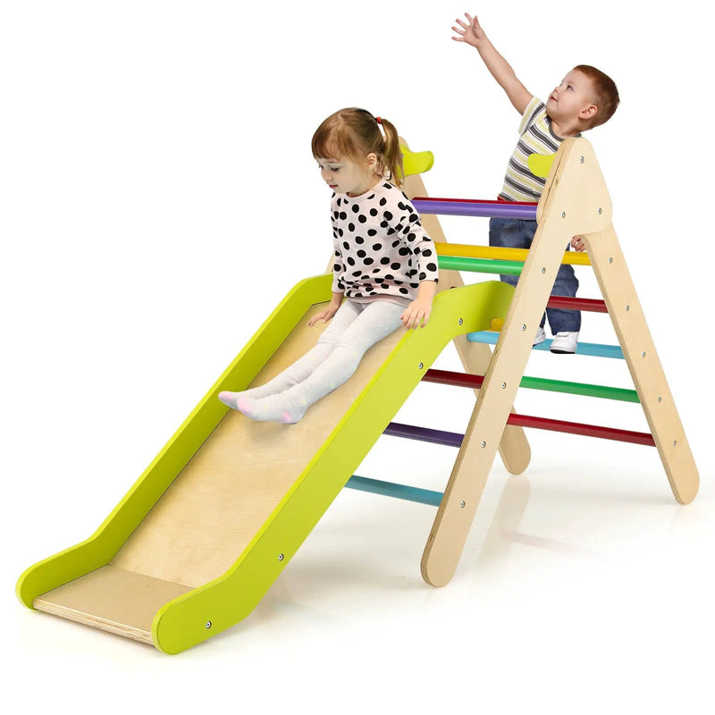 2-in-1 Wooden Triangle Climber Set with Gradient Adjustable Slide by DirectDeals