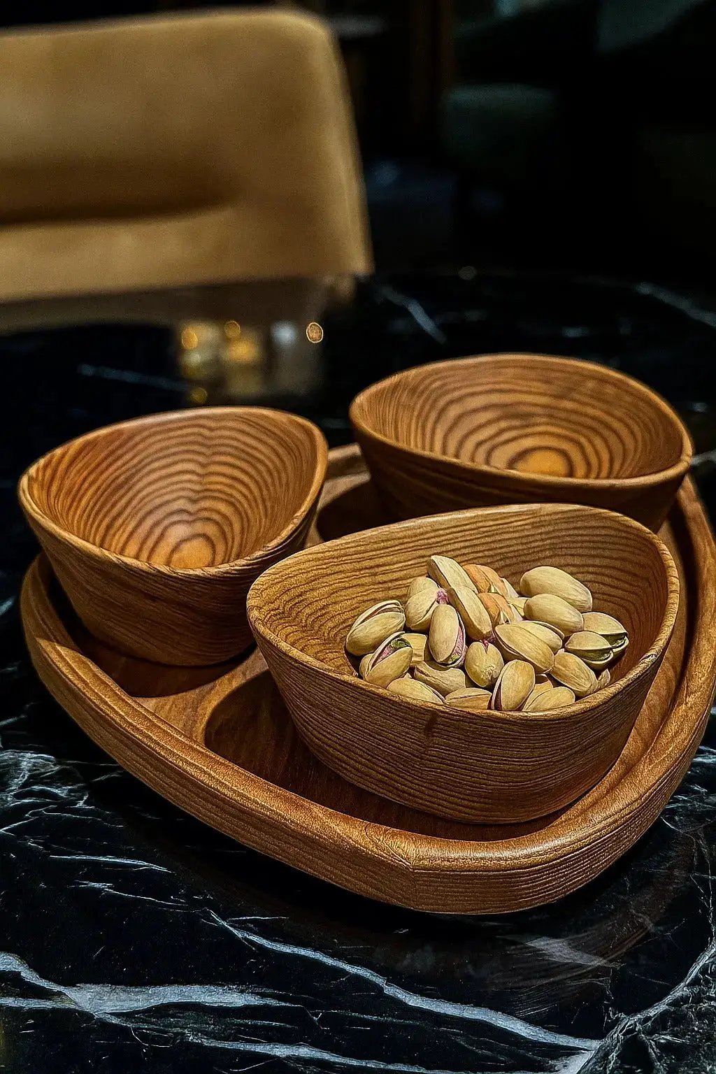 Handcrafted Luxury Wooden Nut Bowl Set with Tray by Gizz