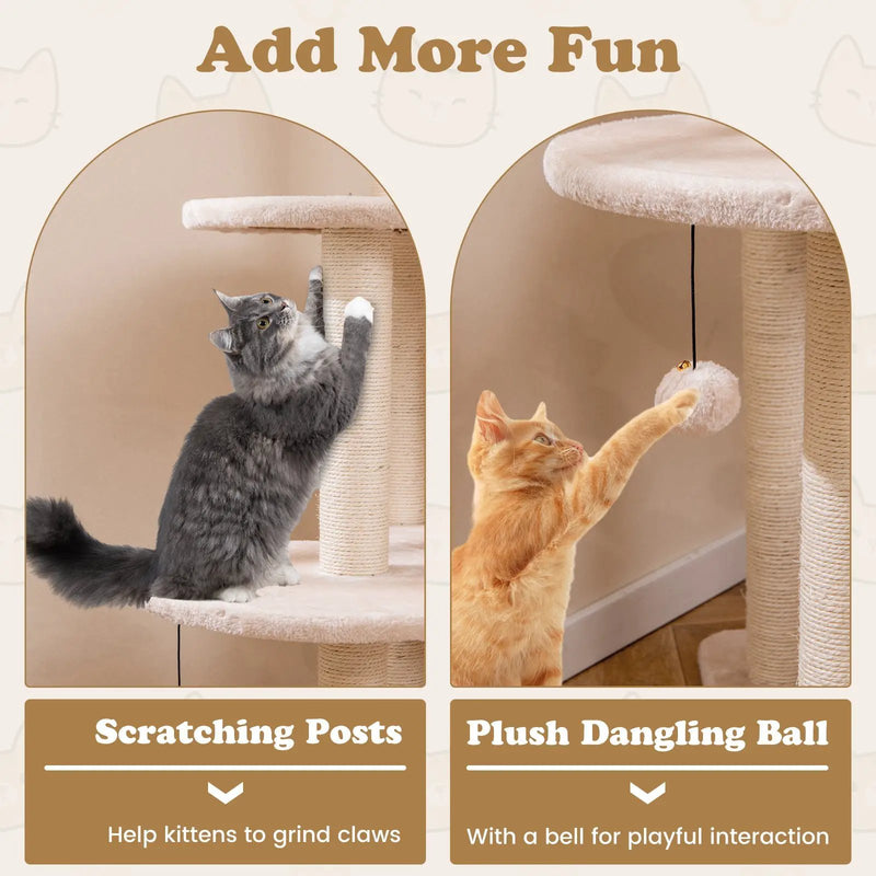 59 Inches Cattail Cat Tower with Sisal Scratching Posts and Soft Hammock-Beige by DirectDeals