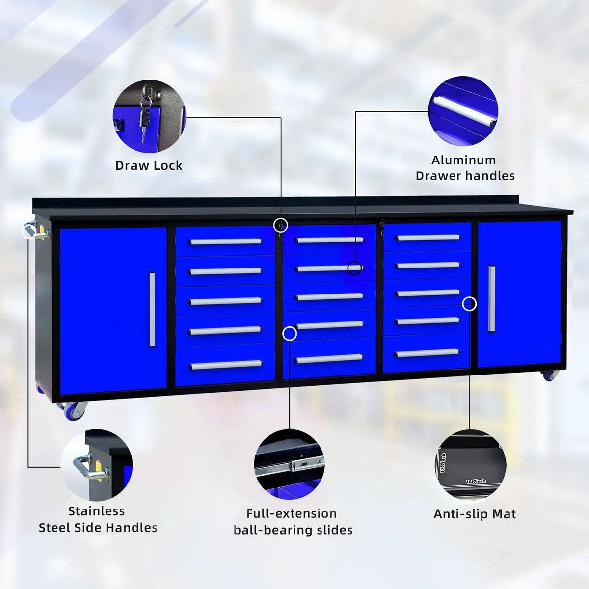 10ft 15-Drawer Storage Workbench with Wheels by Chery Industrial
