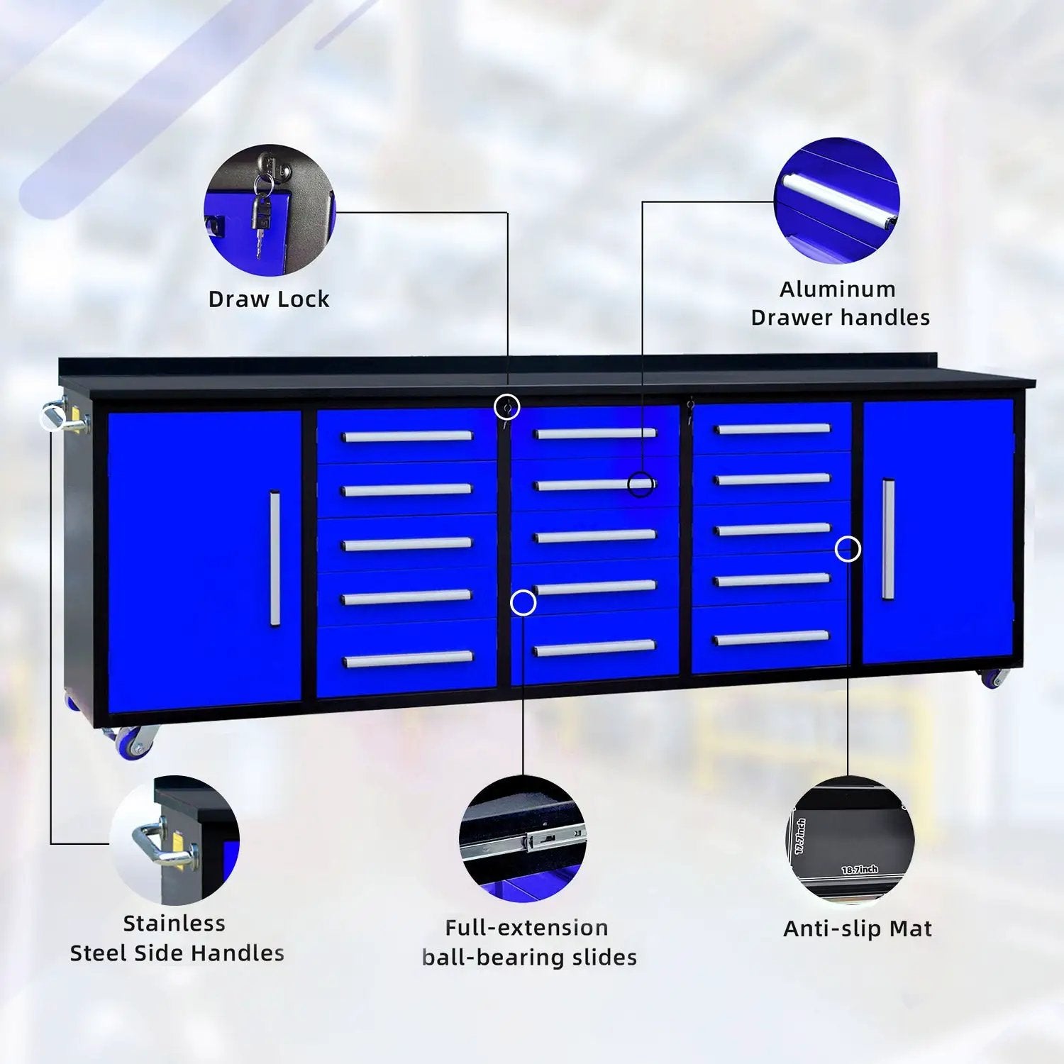 10ft 15-Drawer Storage Workbench with Wheels by Chery Industrial