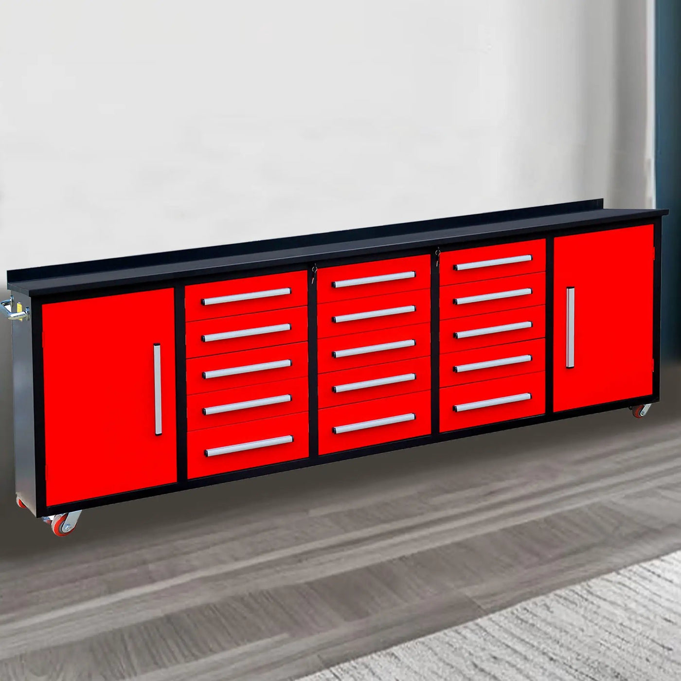10ft 15-Drawer Storage Workbench with Wheels by Chery Industrial