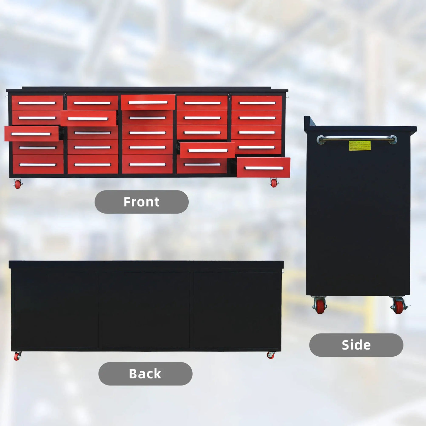 10ft 25-Drawer Storage Workbench with Wheels by Chery Industrial