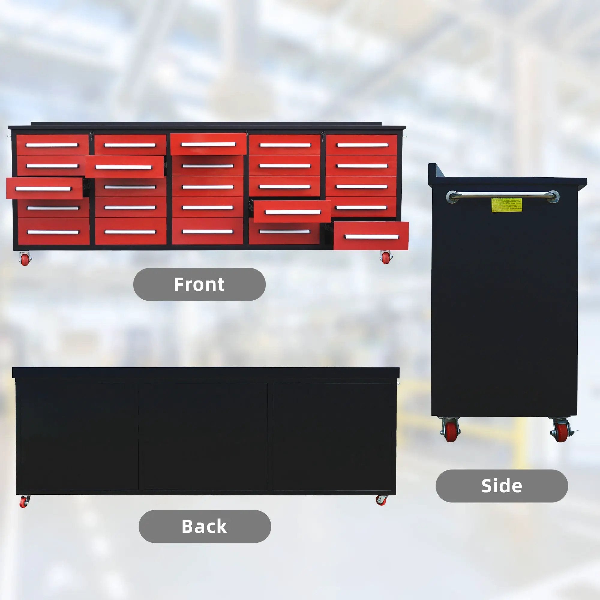 10ft 25-Drawer Storage Workbench with Wheels by Chery Industrial